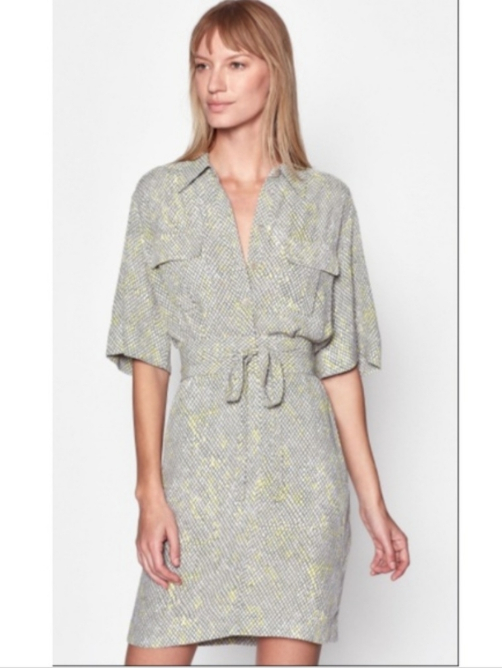 Equipment Printed Blouse in Gray and Yellow Size 2